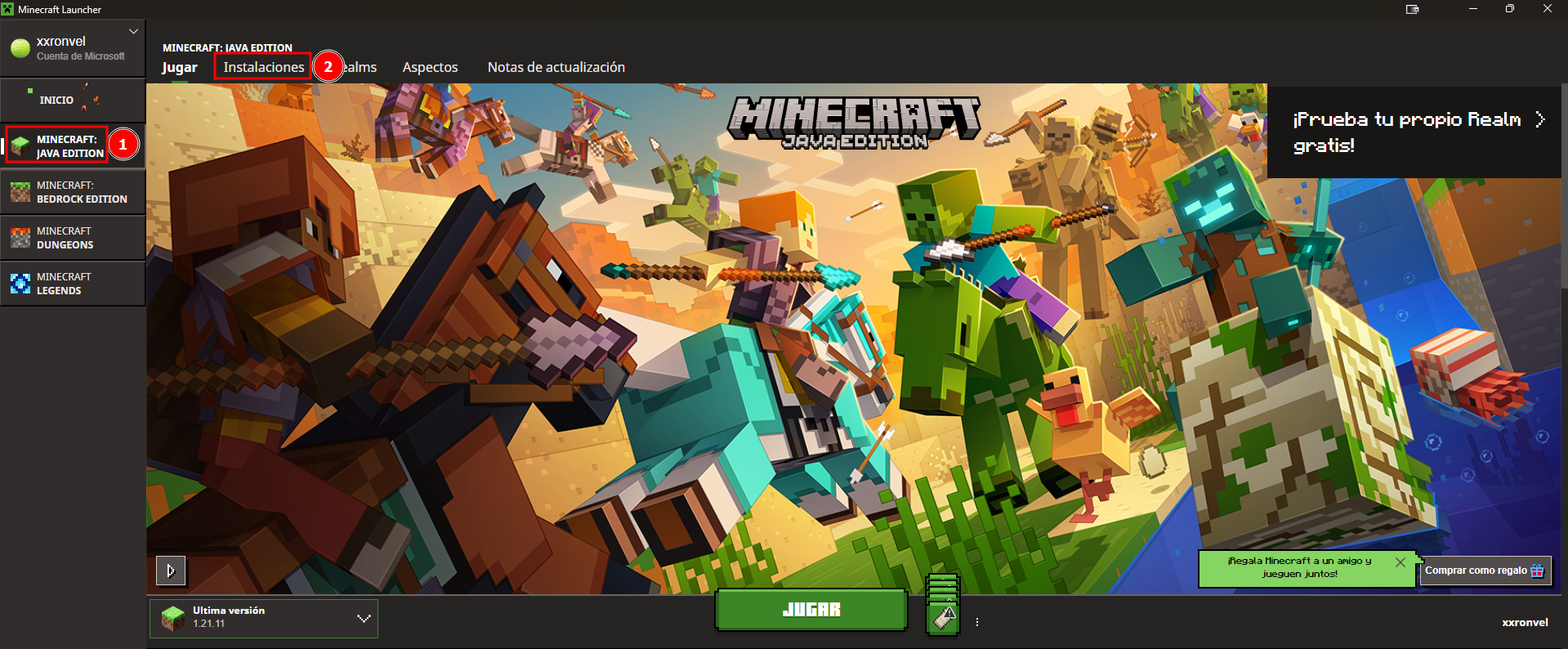 Captura de pantalla mostrando la pestaña Instalaciones